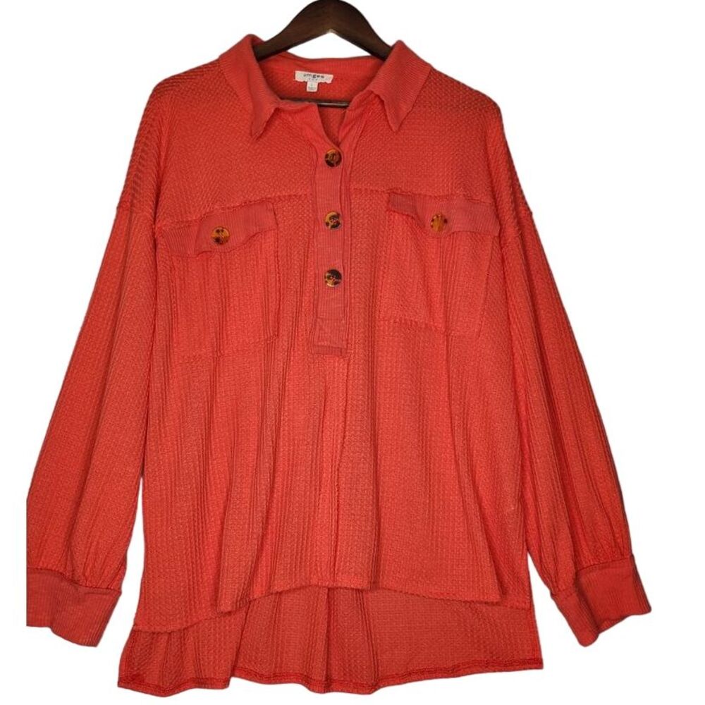 Umgee USA Womans Waffle Fleece Rib‎ Top Large Orange USA